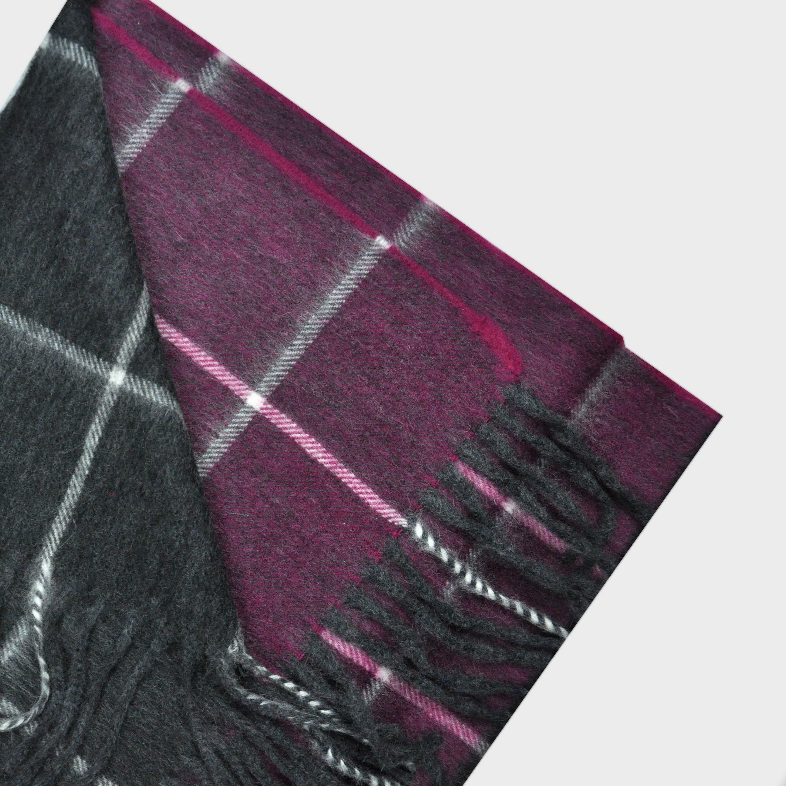Double Panel Window Pane Wool Scarf in Claret & Grey