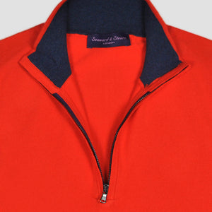 Fine Cotton Quarter Zip Collar in Red with Blue Collar