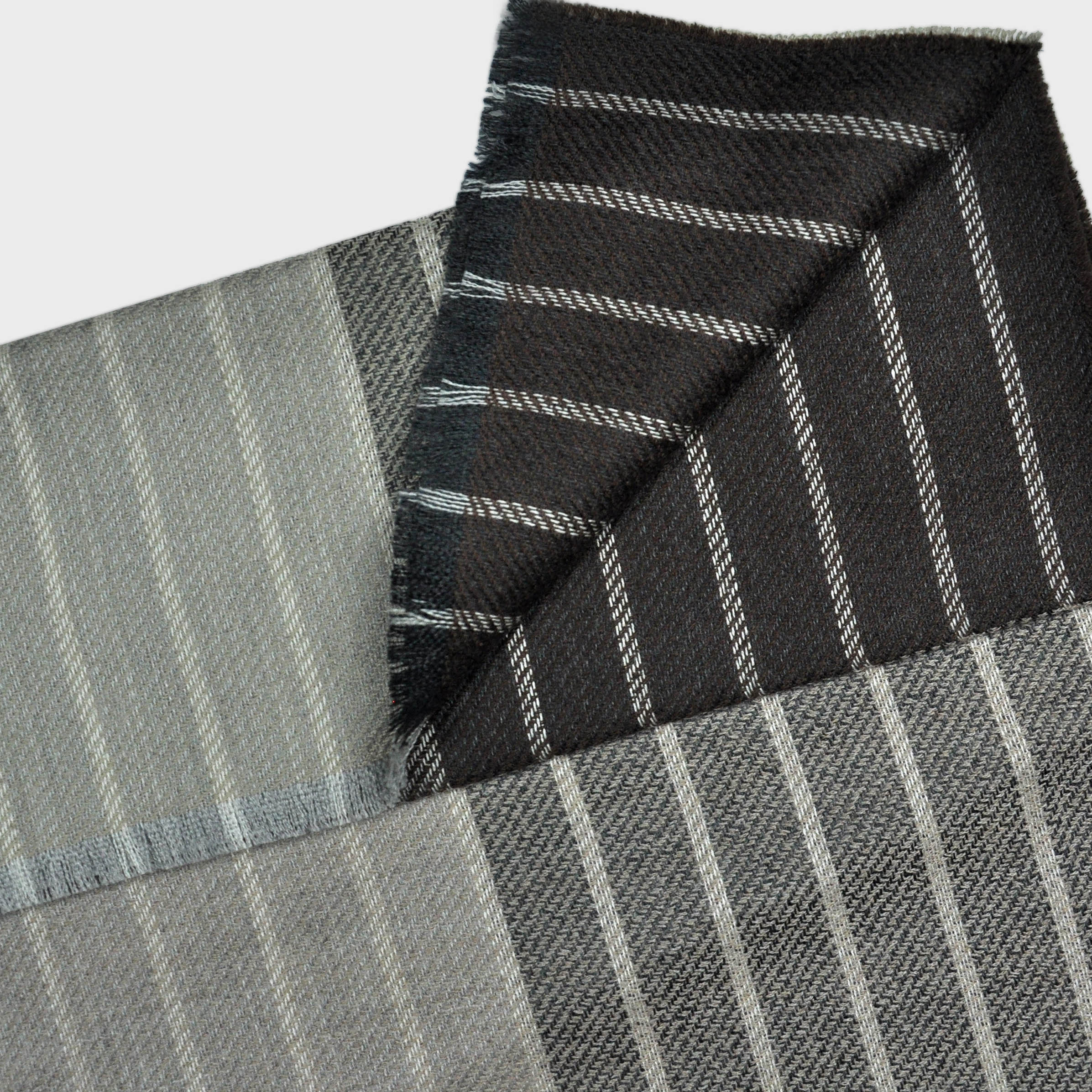 Super Fine Stripe Cashmere Scarf in Brown, Ecru & Grey