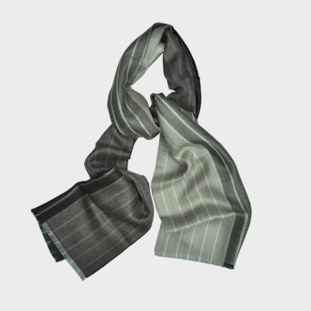 Super Fine Stripe Cashmere Scarf in Brown, Ecru & Grey