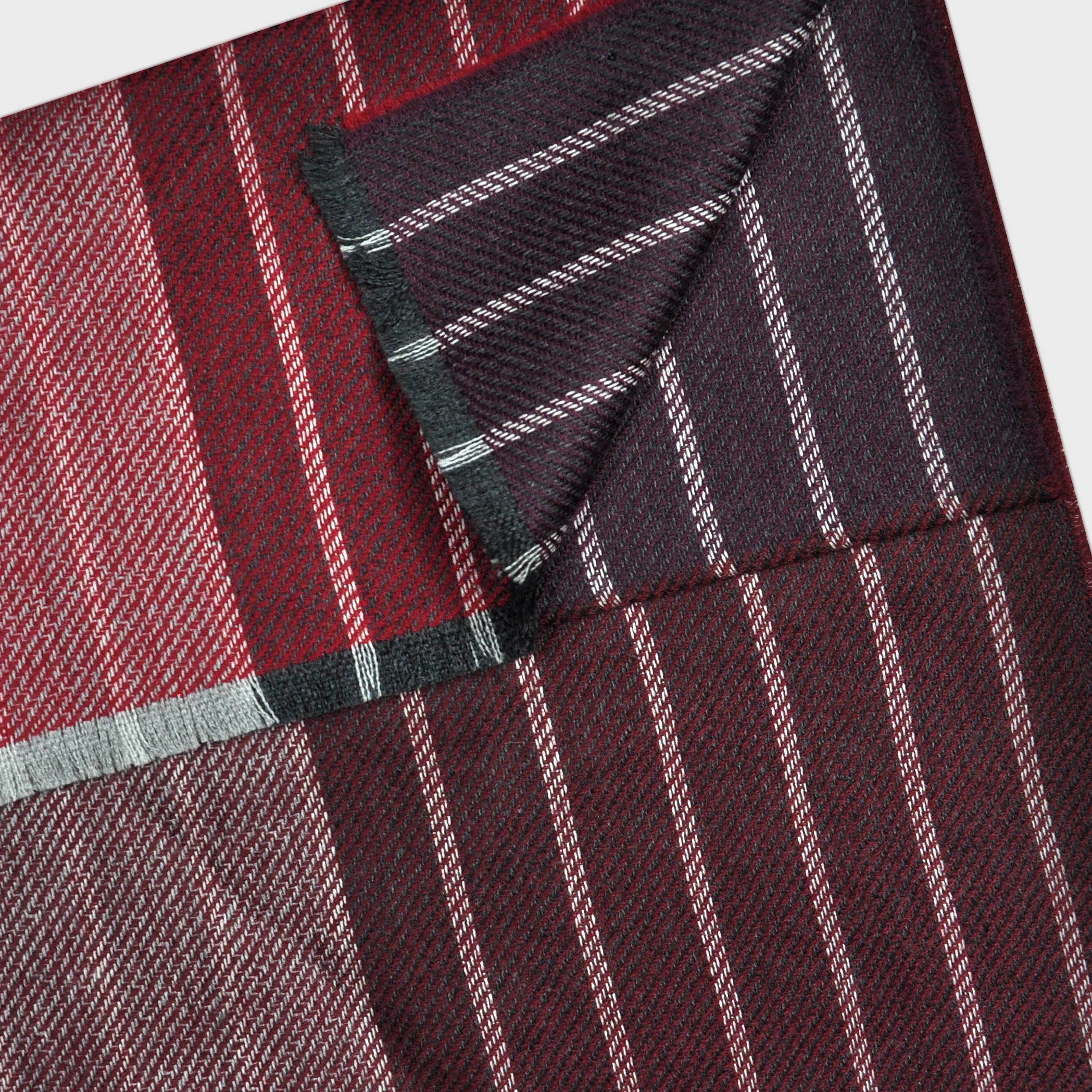 Super Fine Stripe Cashmere Scarf in Claret, Burgundy & Red