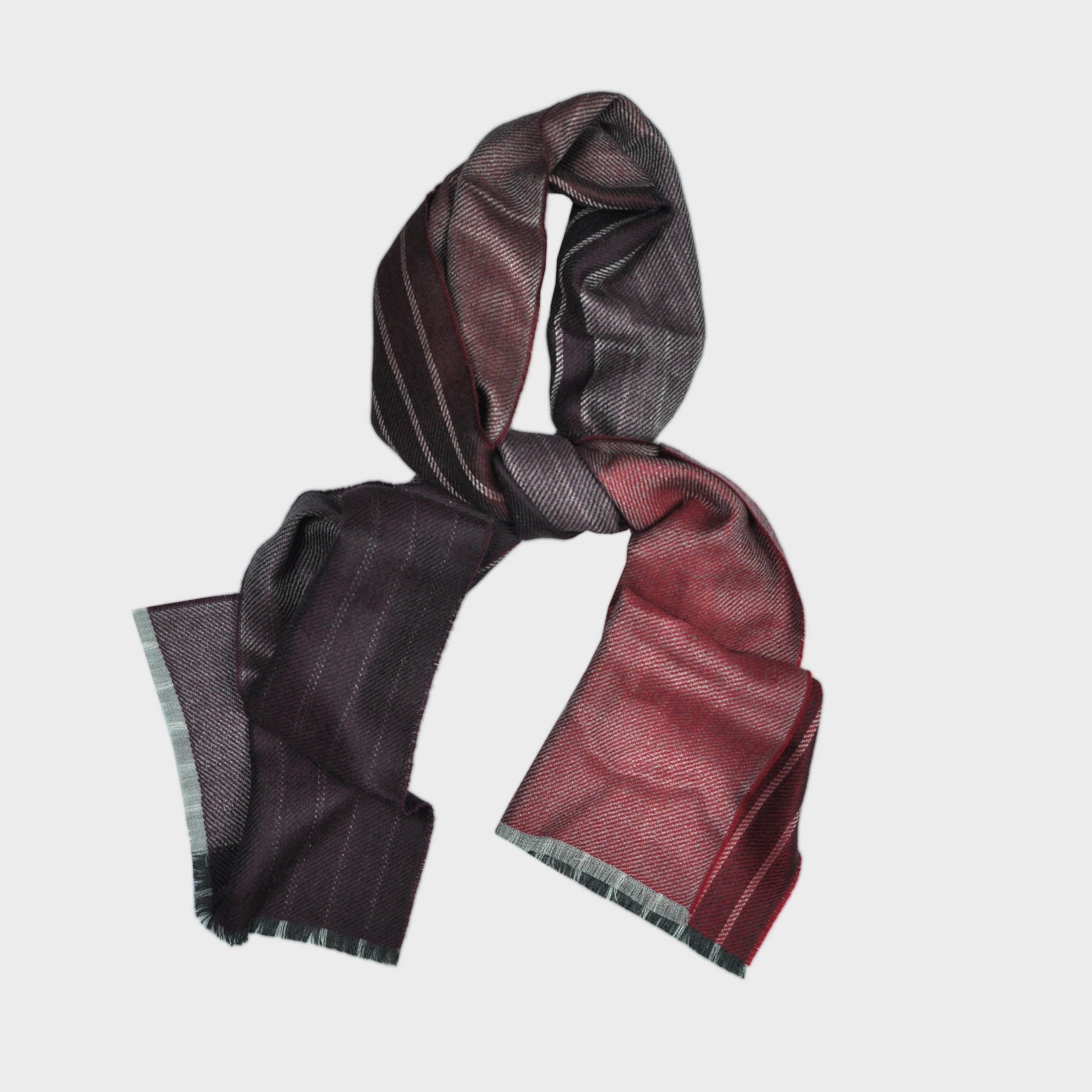 Super Fine Stripe Cashmere Scarf in Claret, Burgundy & Red