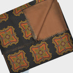 Big Medallions Madder Silk Fringed Scarf with Wool Lining in Browns & Ochre