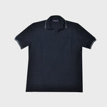 Fine Pique Cotton Trophy Collar Polo Shirt with Breast Pocket in Navy Blue