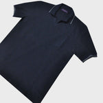 Fine Pique Cotton Trophy Collar Polo Shirt with Breast Pocket in Navy Blue