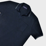 Fine Pique Cotton Trophy Collar Polo Shirt with Breast Pocket in Navy Blue