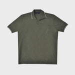 Fine Pique Cotton Trophy Collar Polo Shirt with Breast Pocket in Olive Green