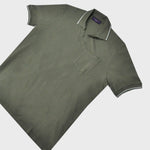 Fine Pique Cotton Trophy Collar Polo Shirt with Breast Pocket in Olive Green