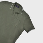 Fine Pique Cotton Trophy Collar Polo Shirt with Breast Pocket in Olive Green