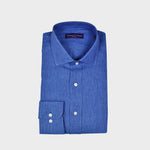 Spread Collar Linen Shirt in Dark Denim Blue