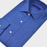 Spread Collar Linen Shirt in Dark Denim Blue
