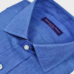Spread Collar Linen Shirt in Dark Denim Blue