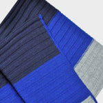 Club Stripes Ribbed Wool Scarf in Navy Blue, Royal Blue & Grey