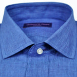 Spread Collar Linen Shirt in Dark Denim Blue