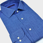 Spread Collar Linen Shirt in Dark Denim Blue