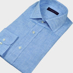 Spread Collar Linen Shirt in Light Blue