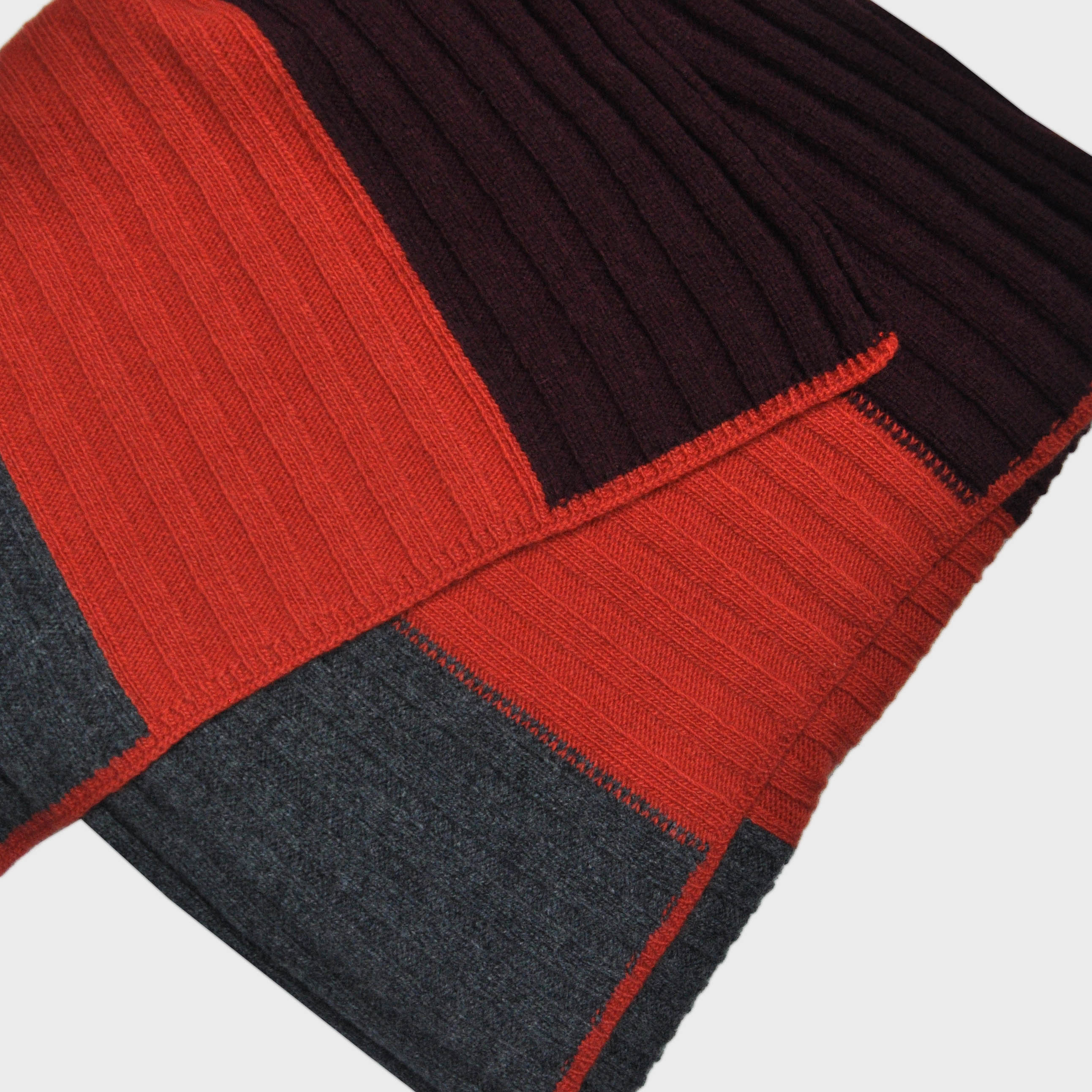 Club Stripes Ribbed Wool Scarf in Claret, Orange & Grey