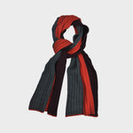 Club Stripes Ribbed Wool Scarf in Claret, Orange & Grey