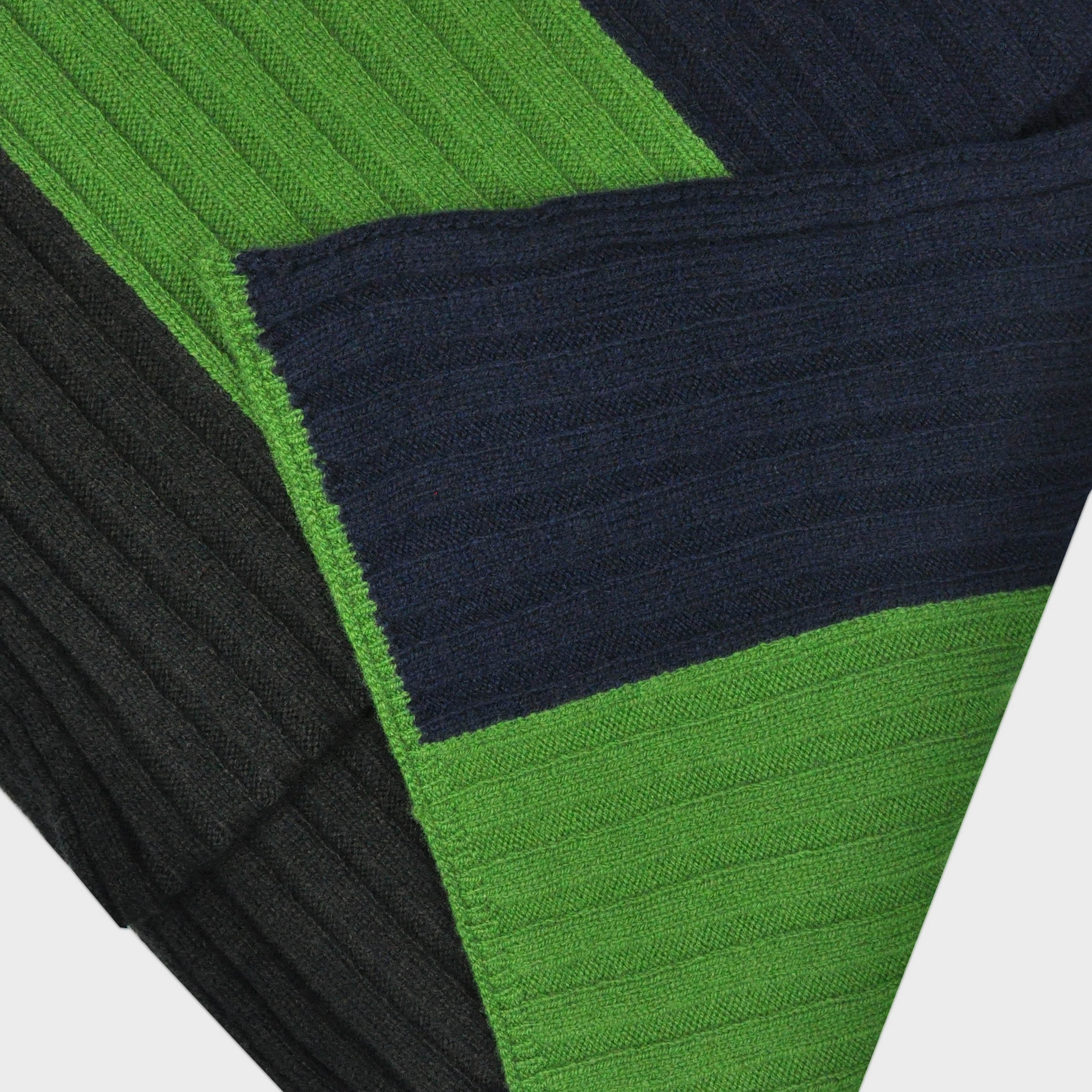 Club Stripes Ribbed Wool Scarf in Navy, Green & Brown