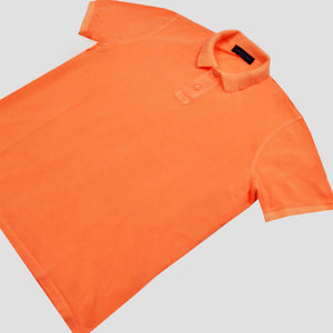 Fine Pique Cotton Polo Shirt in Peach