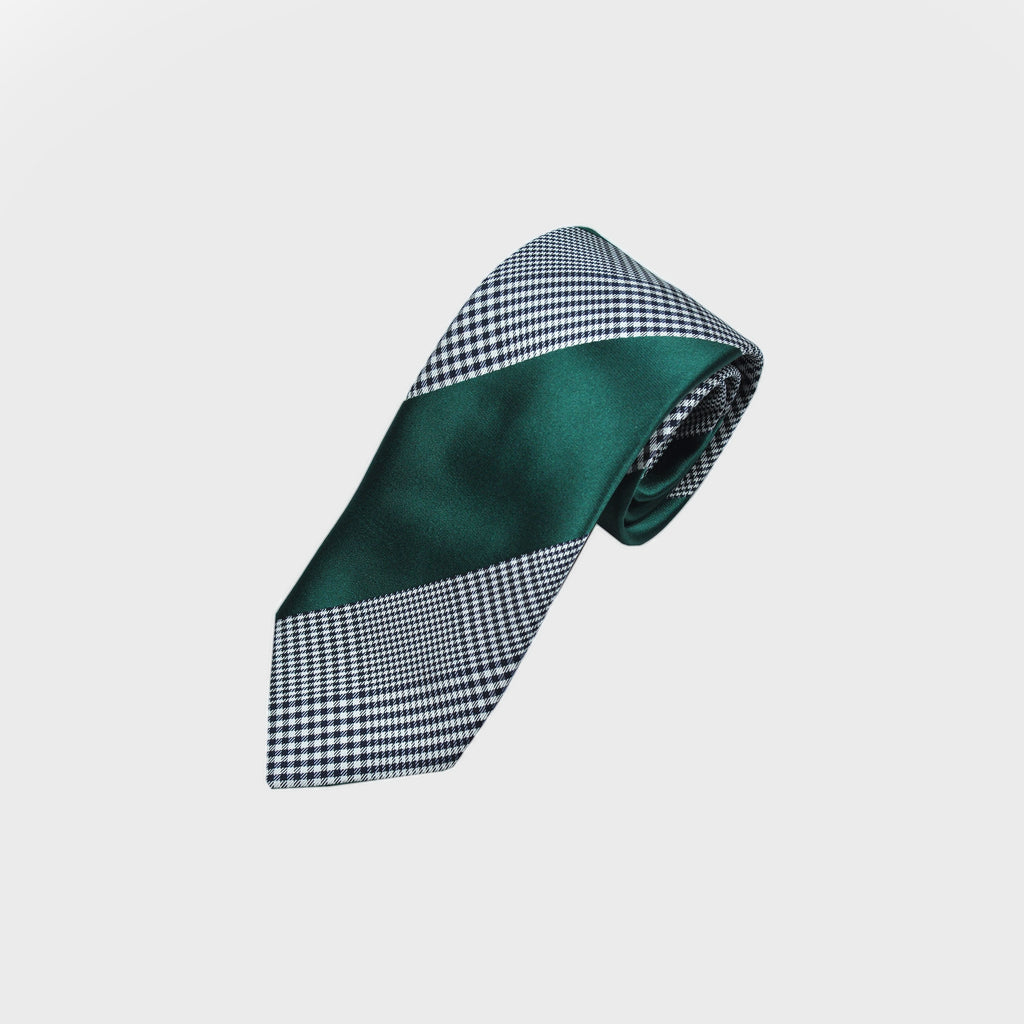 Prince of Wales Check with Bold Stripe Silk Tie in Green