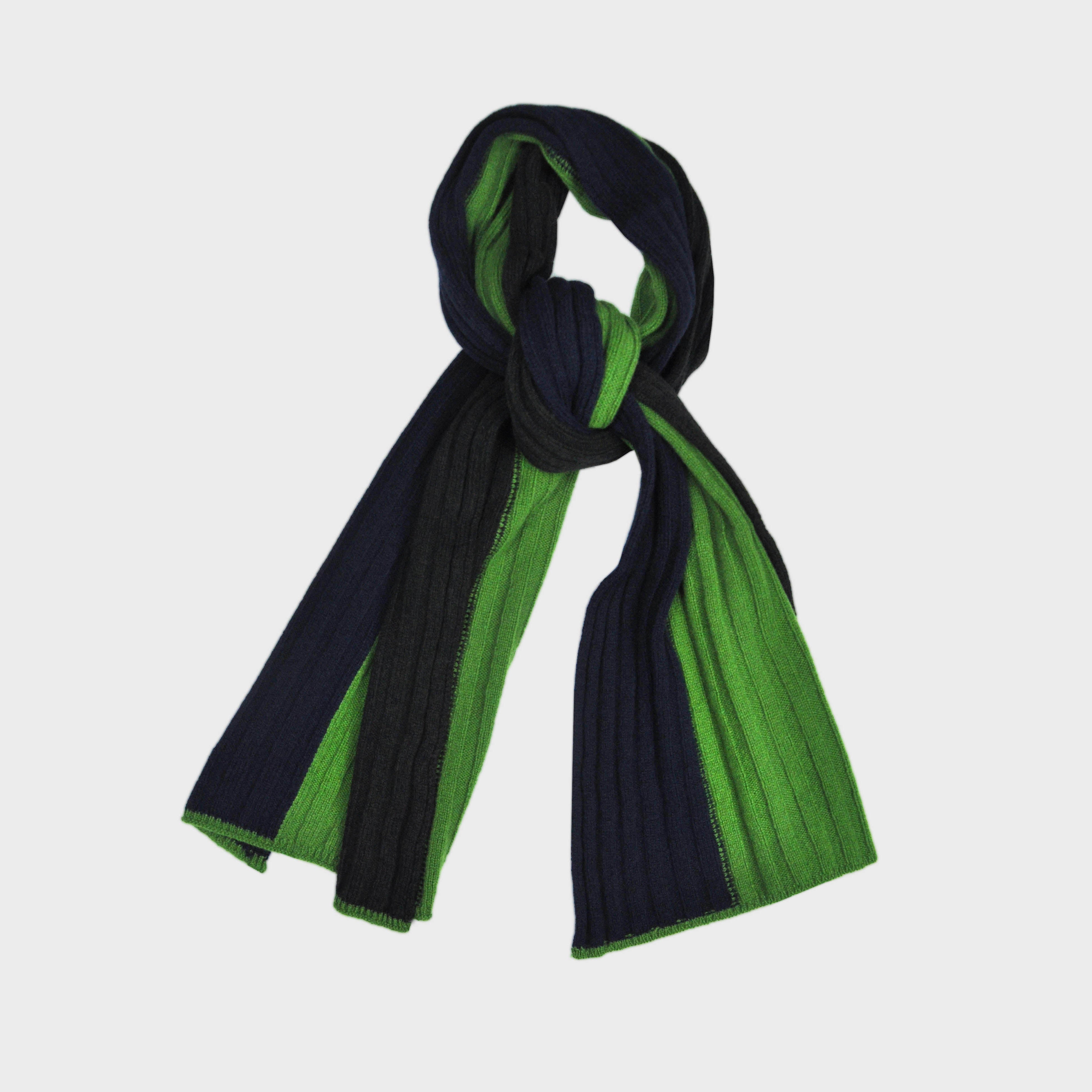 Club Stripes Ribbed Wool Scarf in Navy, Green & Brown