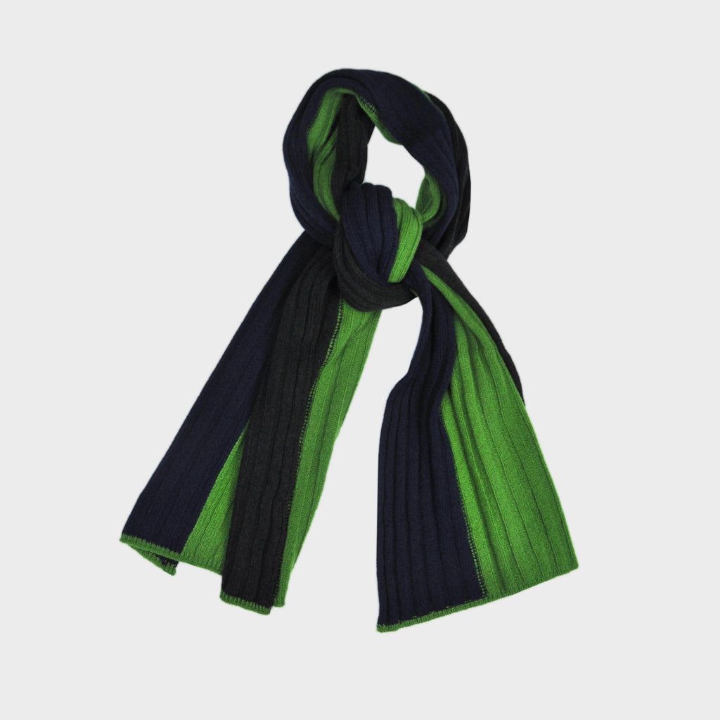 Club Stripes Ribbed Wool Scarf in Navy, Green & Brown