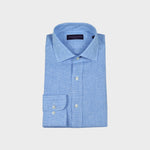 Spread Collar Crosshatch Linen Shirt in Light Blue