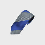 Prince of Wales Check with Bold Stripe Silk Tie in Royal Blue