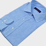 Spread Collar Crosshatch Linen Shirt in Light Blue