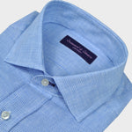 Spread Collar Crosshatch Linen Shirt in Light Blue
