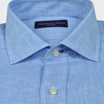 Spread Collar Crosshatch Linen Shirt in Light Blue
