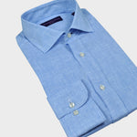 Spread Collar Crosshatch Linen Shirt in Light Blue