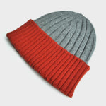 Wool Beanie in Grey & Orange