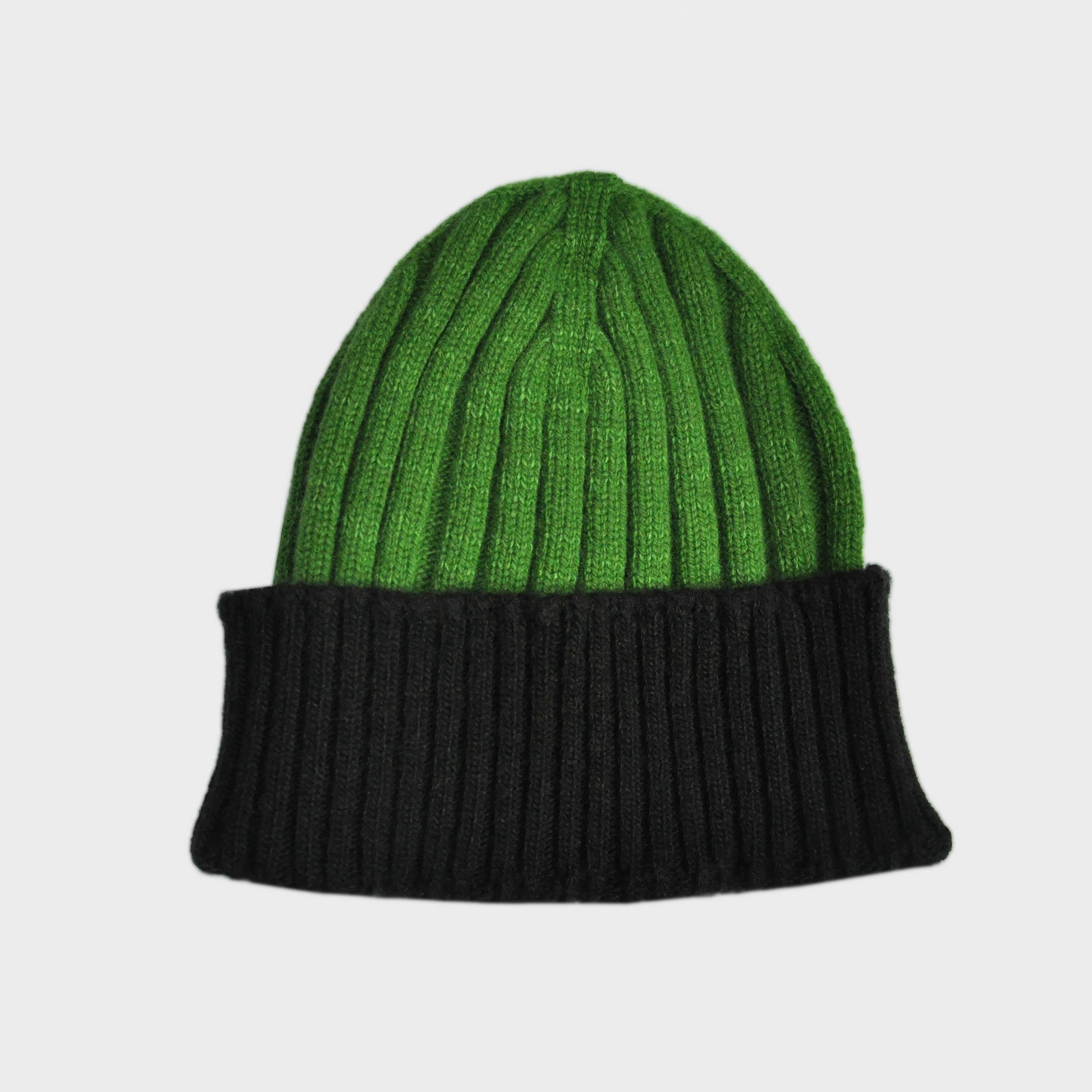 Wool Beanie in Lime Green & Dark Brown