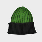 Wool Beanie in Lime Green & Dark Brown