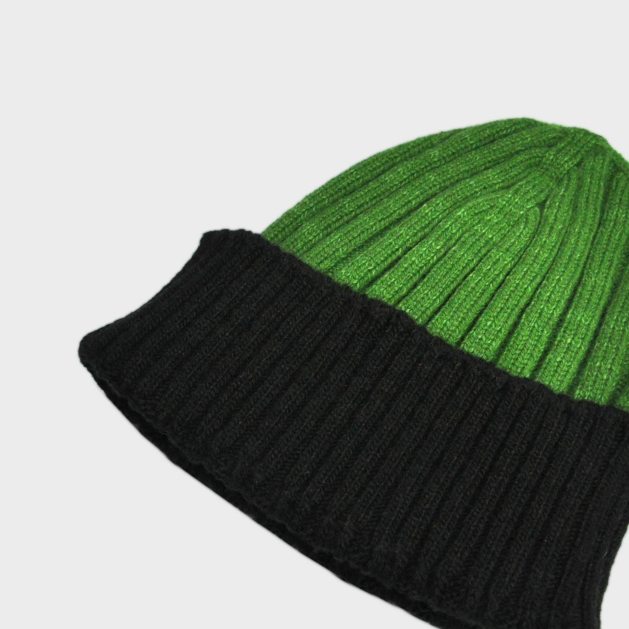 Wool Beanie in Lime Green & Dark Brown