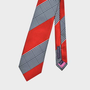 Prince of Wales Check with Bold Stripe Silk Tie in Orange