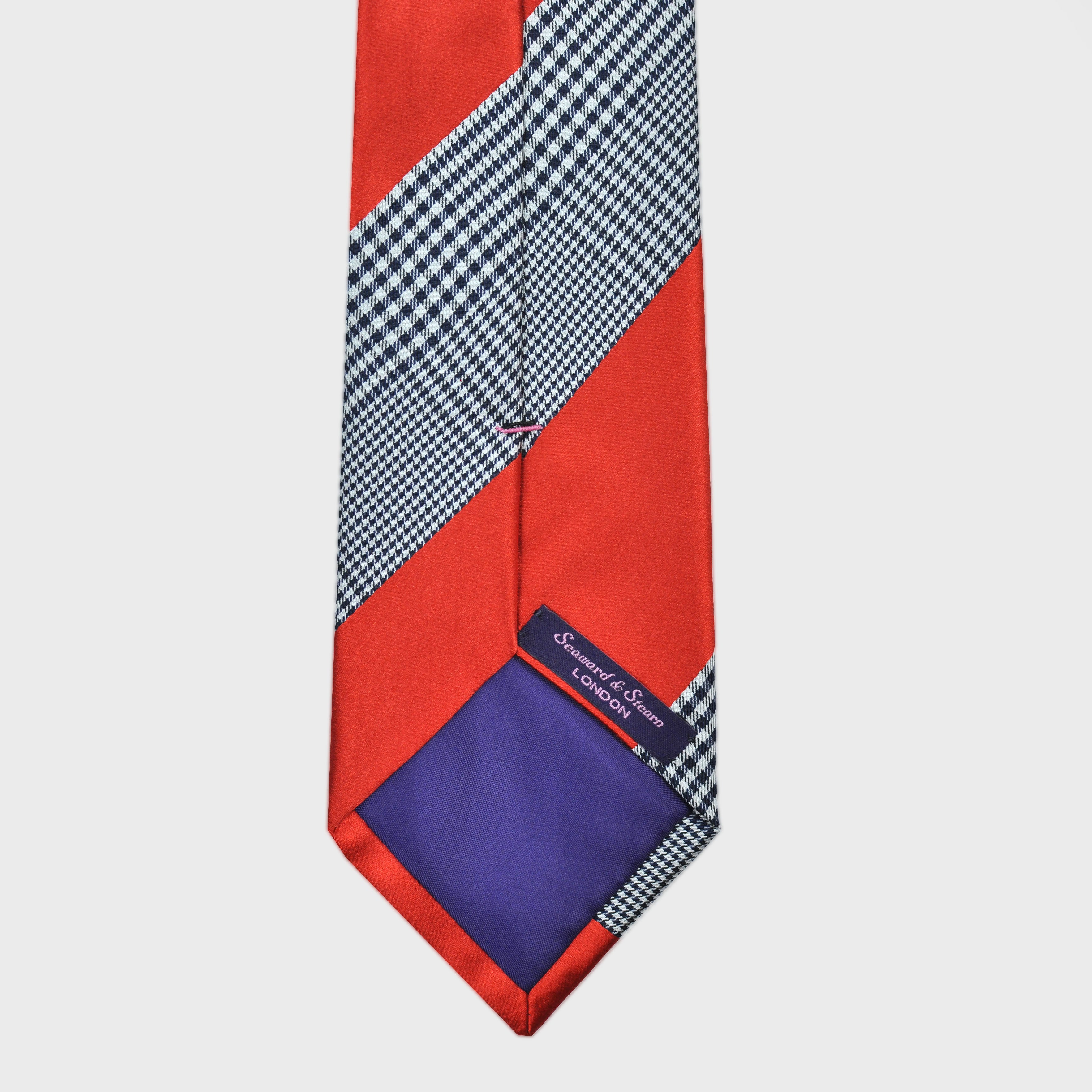 Prince of Wales Check with Bold Stripe Silk Tie in Orange
