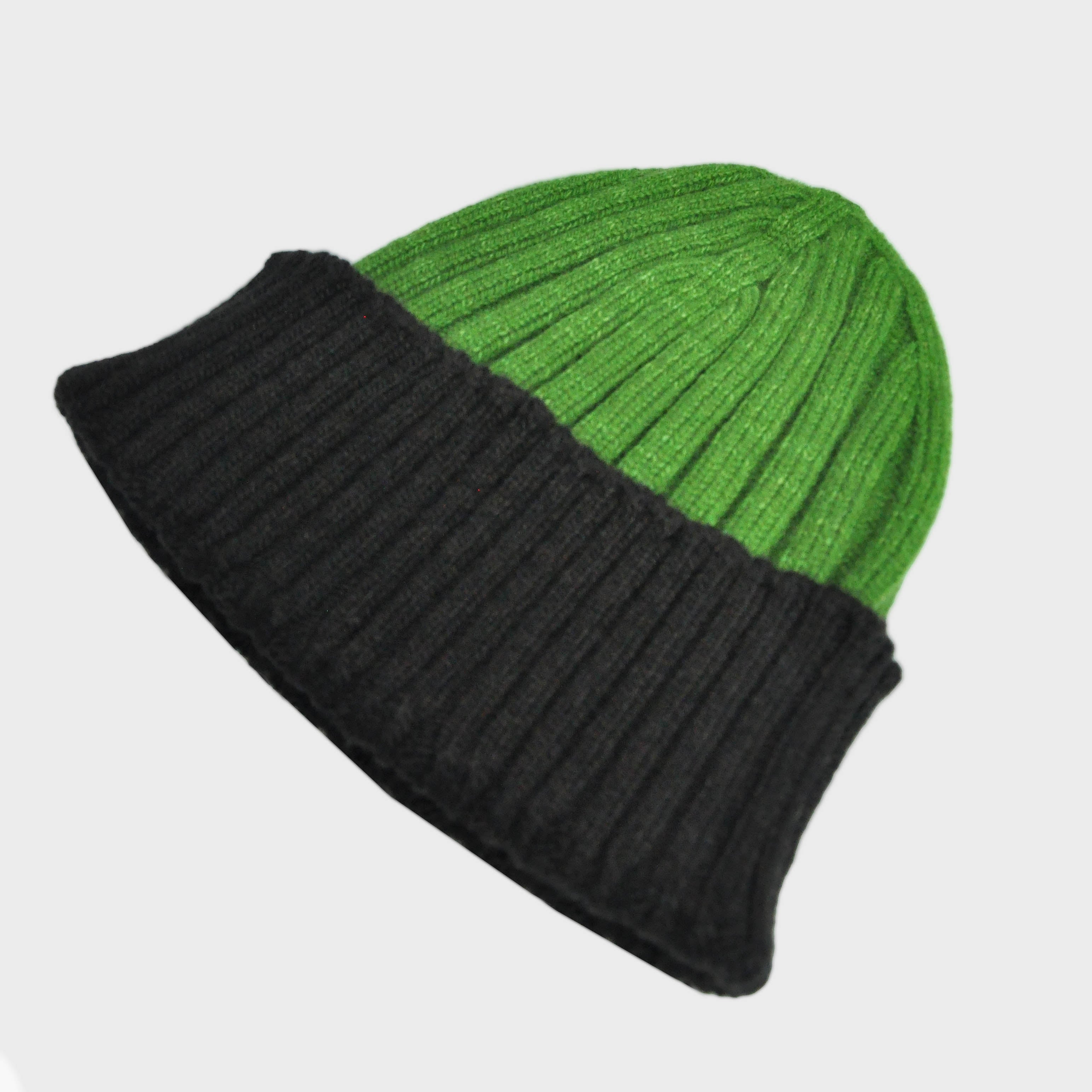 Wool Beanie in Lime Green & Dark Brown
