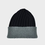 Wool Beanie in Navy Blue & Grey