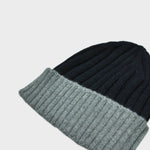 Wool Beanie in Navy Blue & Grey