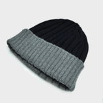 Wool Beanie in Navy Blue & Grey