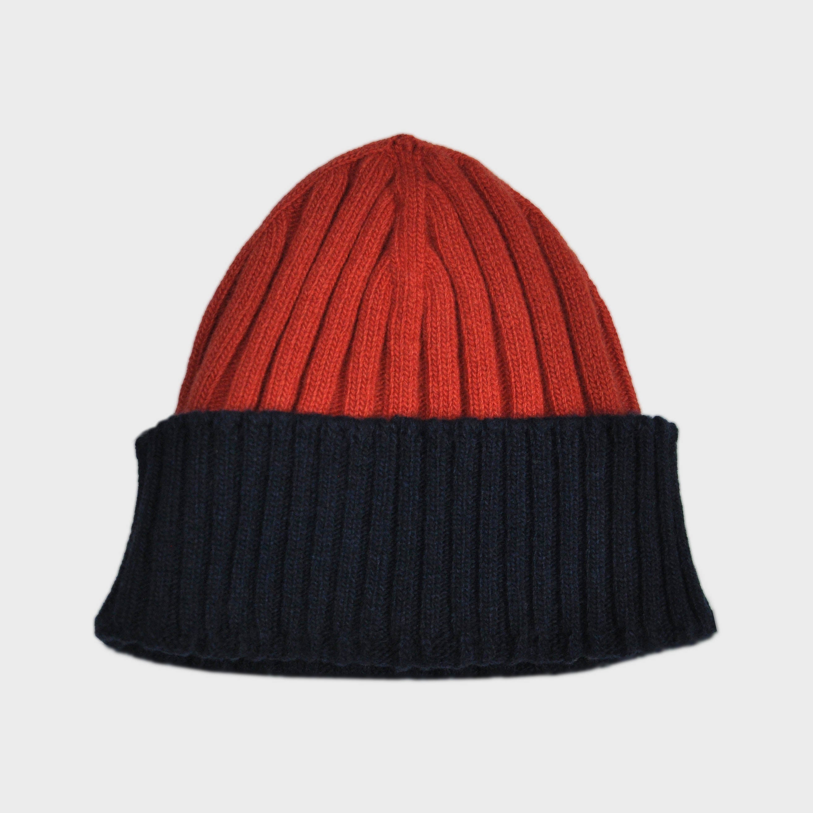 Wool Beanie in Red & Navy Blue