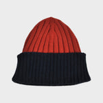 Wool Beanie in Red & Navy Blue
