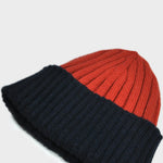 Wool Beanie in Red & Navy Blue
