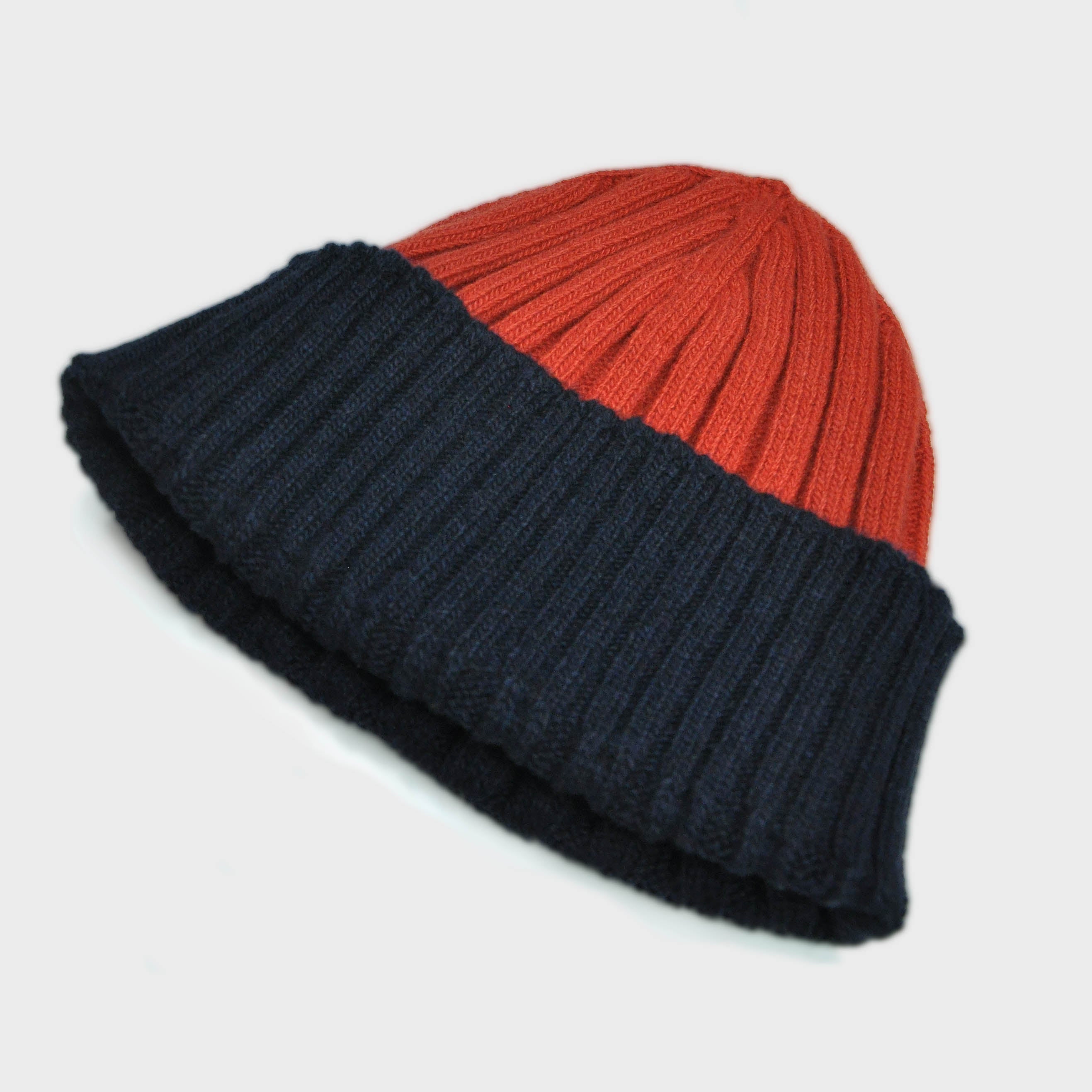 Wool Beanie in Red & Navy Blue