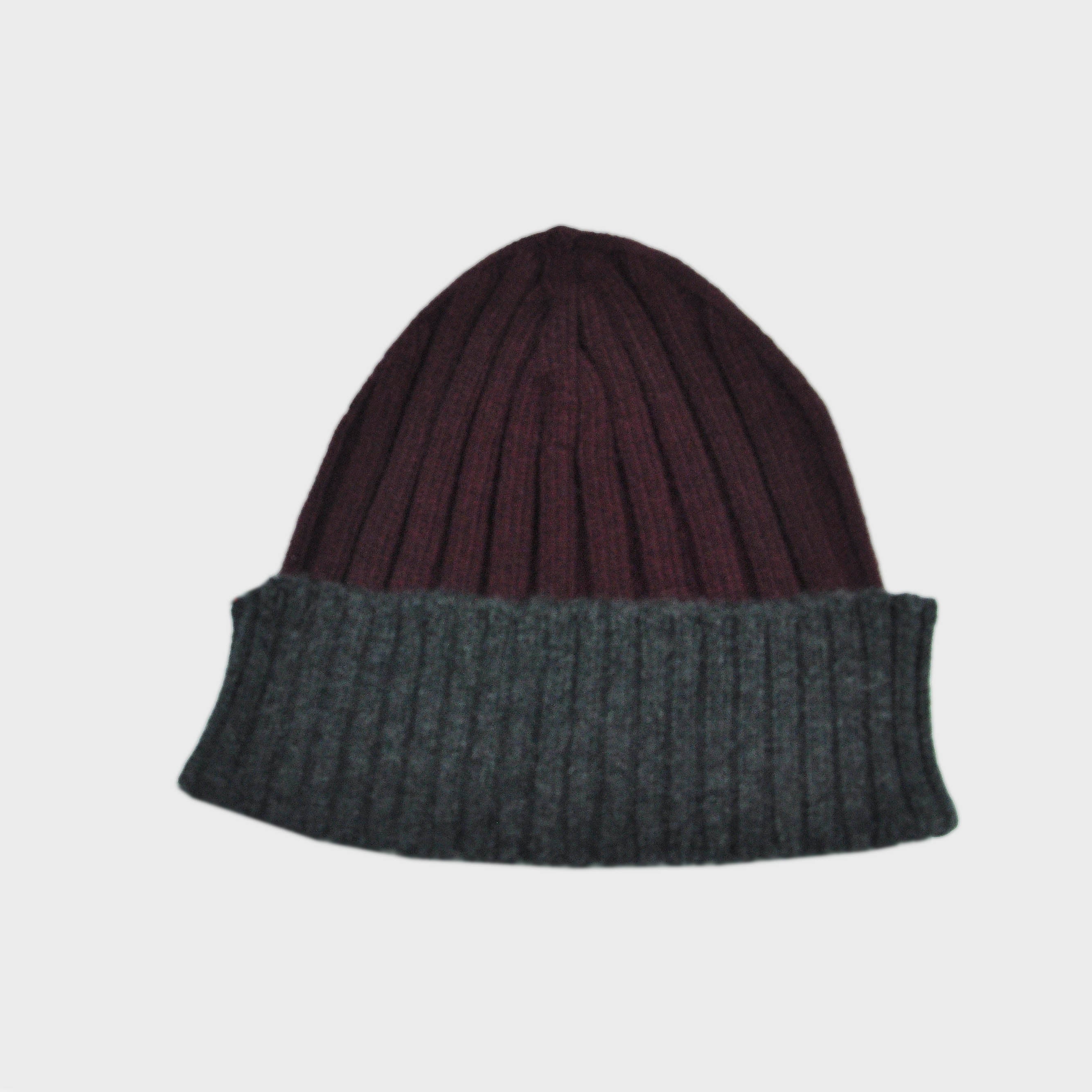 Wool Beanie in Claret & Charcoal