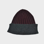Wool Beanie in Claret & Charcoal