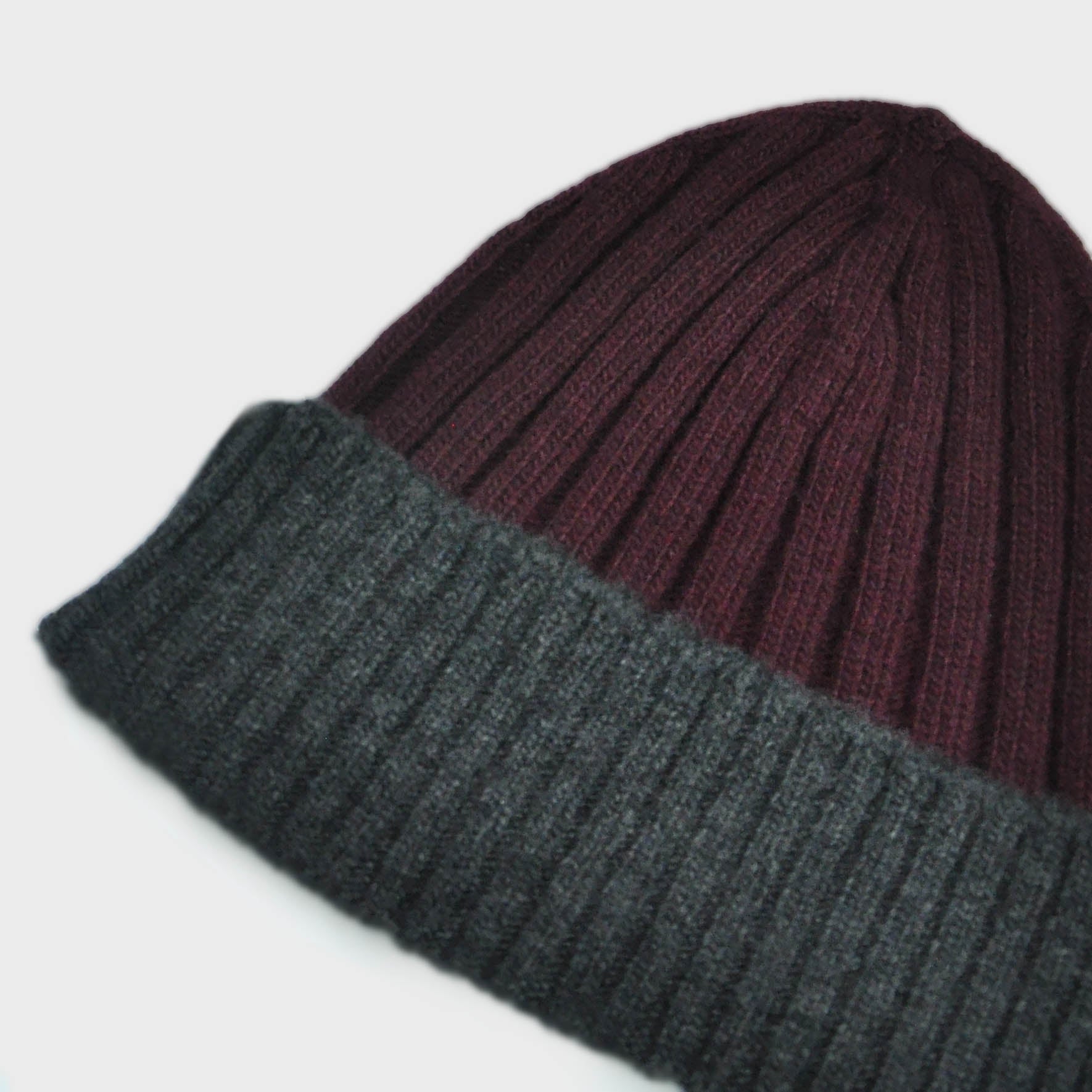 Wool Beanie in Claret & Charcoal